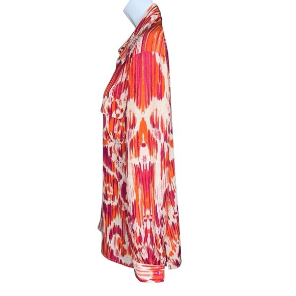 Jones NY Signature Blouse Top Orange Purple Taupe Waterfall Button Front LS S XL - Picture 3 of 10